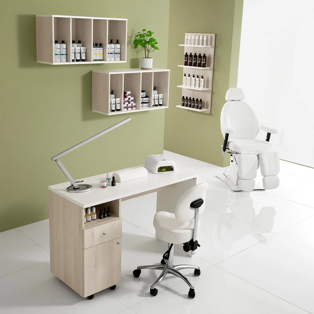 Table Manucure en Mélèze Naturel avec Tiroirs et Placard - Image 6